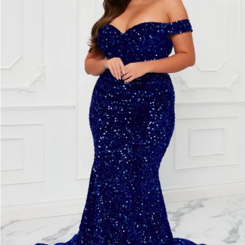 Fashion Nova Strapless Royal Blue Sequin Dress
